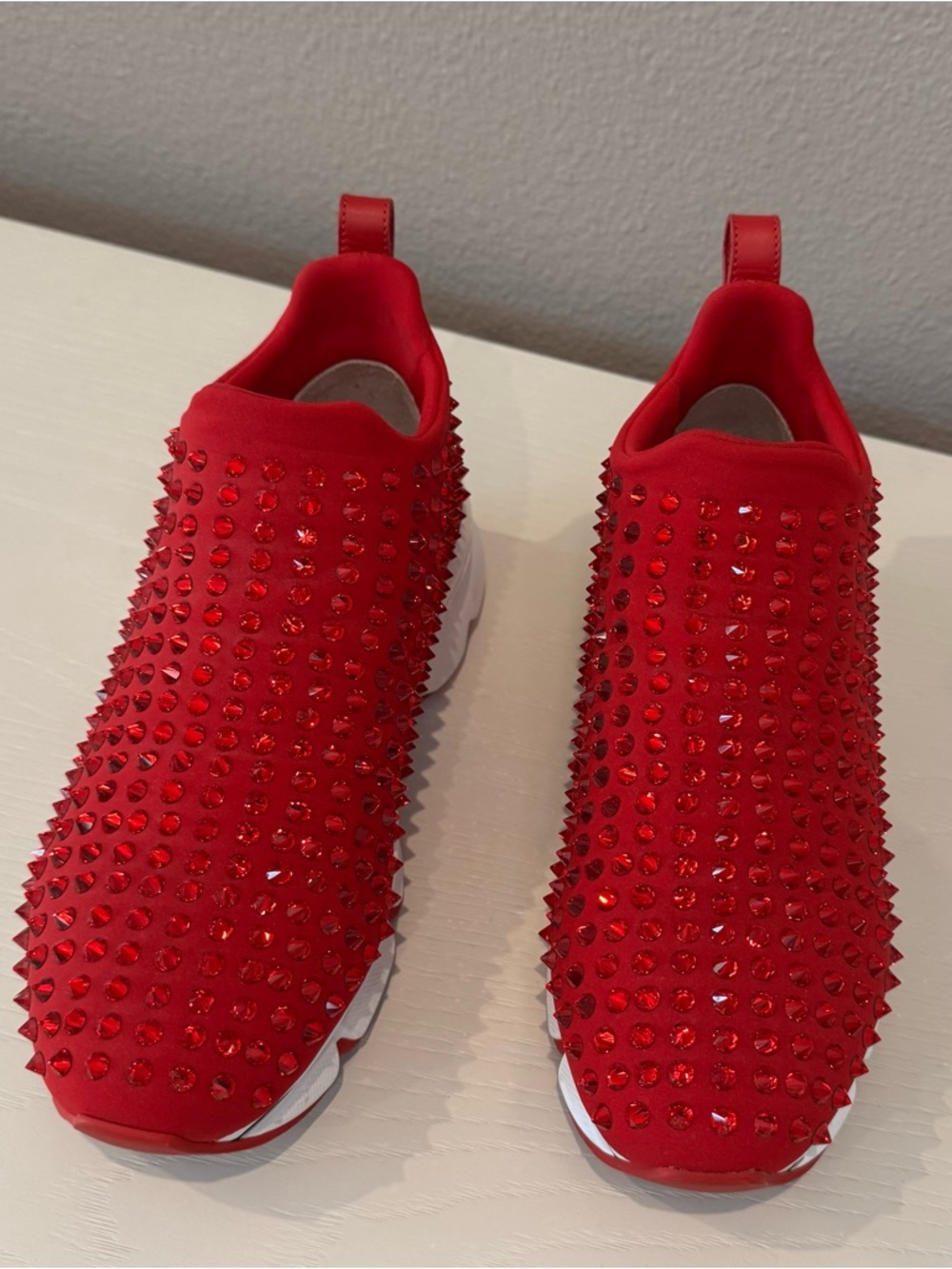 Christian Louboutin Red Crystal & Spike Slip-On Sneakers